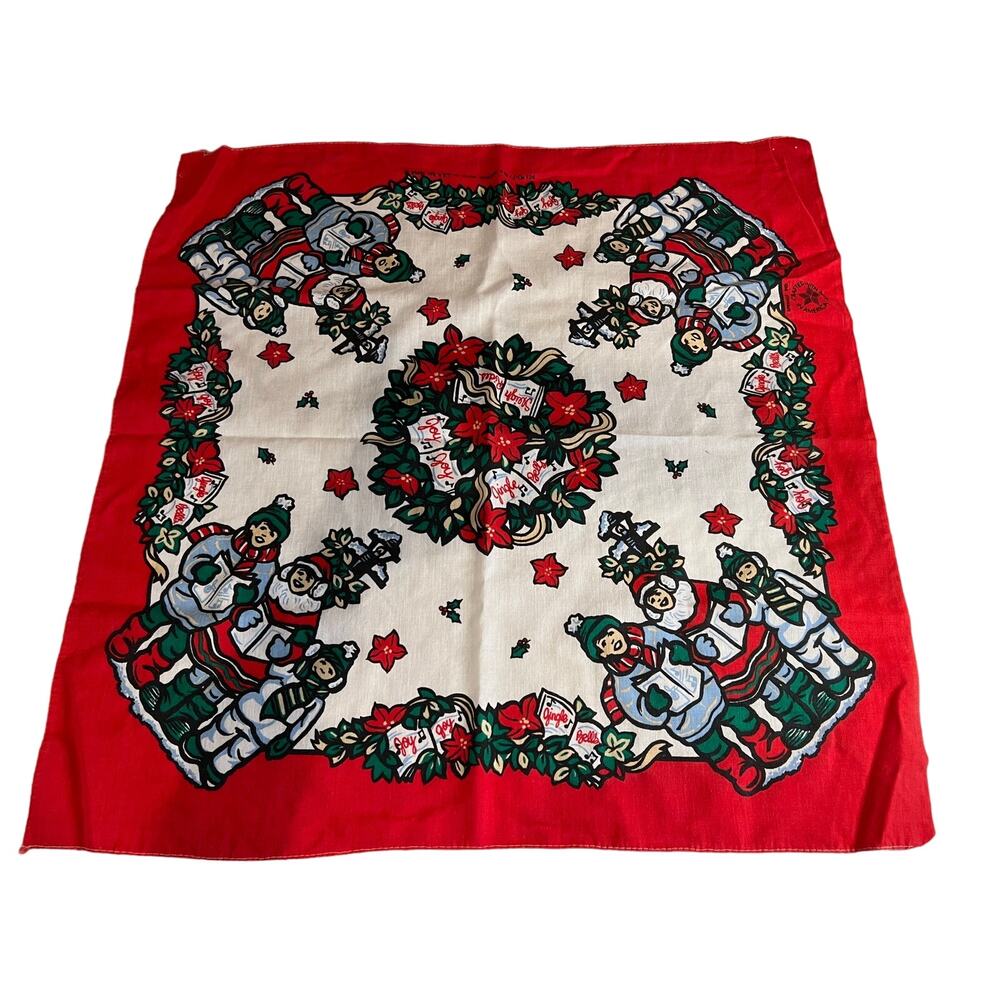 Vintage Christmas Caroler Print Selvedge Edge Bandana Scarf